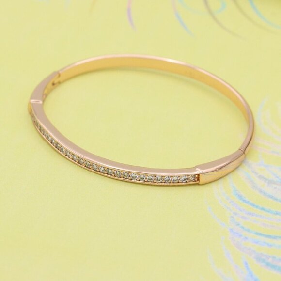 Elegant Rose Gold Bangle with Sparkling Stone Line Detailing, XPBL0441 - Picture 7 of 12